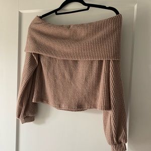 NWT- Women’s Long Sleeve Off Shoulder Mauve Waffle Shirt, mocha color